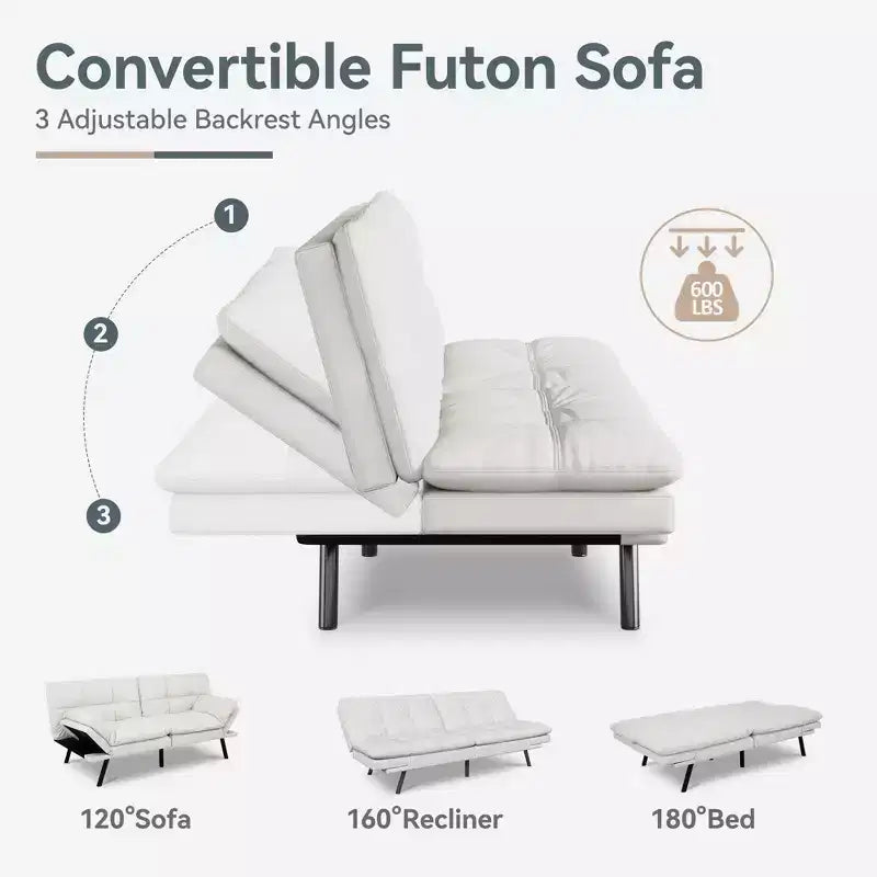 Divano Letto Futon Convertibile con Memory Foam a 3 Strati, Schienale e Braccioli Regolabili – Lino