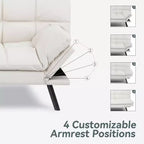 Divano Letto Futon Convertibile con Memory Foam a 3 Strati, Schienale e Braccioli Regolabili – Lino