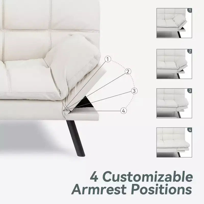Divano Letto Futon Convertibile con Memory Foam a 3 Strati, Schienale e Braccioli Regolabili – Lino