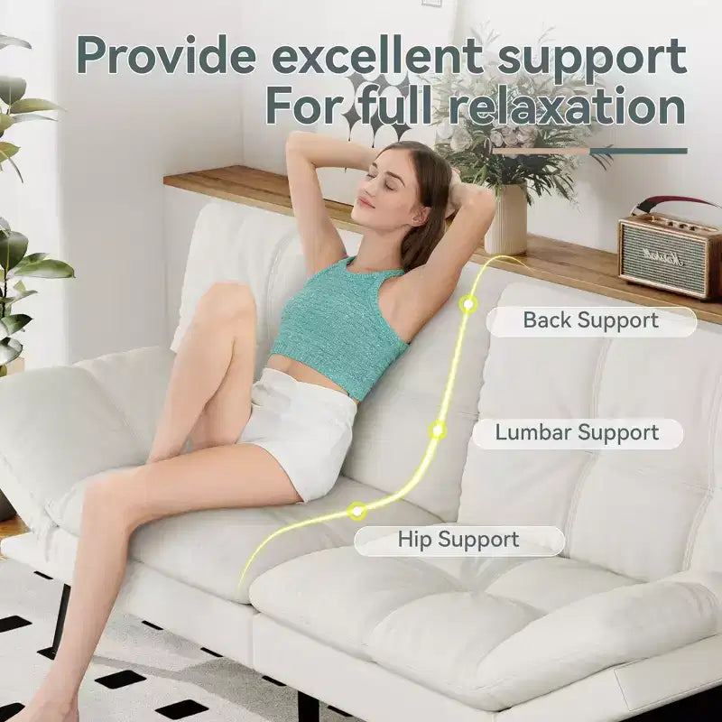 Divano Letto Futon Convertibile con Memory Foam a 3 Strati, Schienale e Braccioli Regolabili – Lino