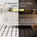 Divano Letto Futon Convertibile con Memory Foam a 3 Strati, Schienale e Braccioli Regolabili – Lino
