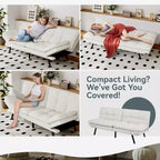 Divano Letto Futon Convertibile con Memory Foam a 3 Strati, Schienale e Braccioli Regolabili – Lino