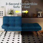 Divano Letto Futon Convertibile con Memory Foam a 3 Strati, Schienale e Braccioli Regolabili – Lino