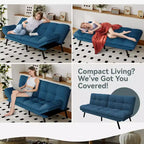 Divano Letto Futon Convertibile con Memory Foam a 3 Strati, Schienale e Braccioli Regolabili – Lino