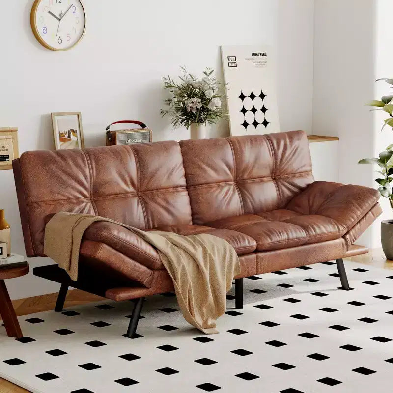 Divano Letto Futon Convertibile con Memory Foam a 3 Strati, Schienale e Braccioli Regolabili – Lino