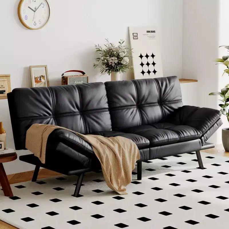 Divano Letto Futon Convertibile con Memory Foam a 3 Strati, Schienale e Braccioli Regolabili – Lino