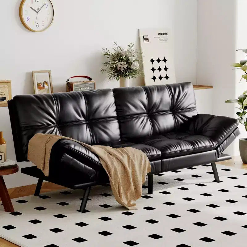 Divano Letto Futon Convertibile con Memory Foam a 3 Strati, Schienale e Braccioli Regolabili – Lino