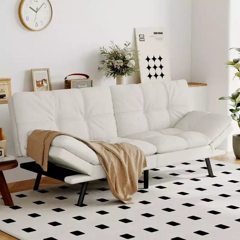 Divano Letto Futon Convertibile con Memory Foam a 3 Strati, Schienale e Braccioli Regolabili – Lino