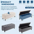 Panca Contenitore Extra Large 51", Capacità 300 kg, Cassapanca da Fondo Letto con Rivestimento Trapuntato e Cerniera di Sicurezza per Camera da Letto, Ingresso e Soggiorno