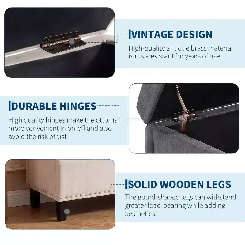 Panca Contenitore Extra Large 51", Capacità 300 kg, Cassapanca da Fondo Letto con Rivestimento Trapuntato e Cerniera di Sicurezza per Camera da Letto, Ingresso e Soggiorno