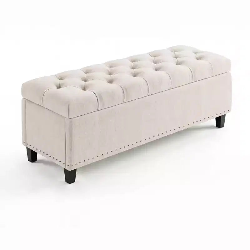Panca Contenitore Extra Large 51", Capacità 300 kg, Cassapanca da Fondo Letto con Rivestimento Trapuntato e Cerniera di Sicurezza per Camera da Letto, Ingresso e Soggiorno