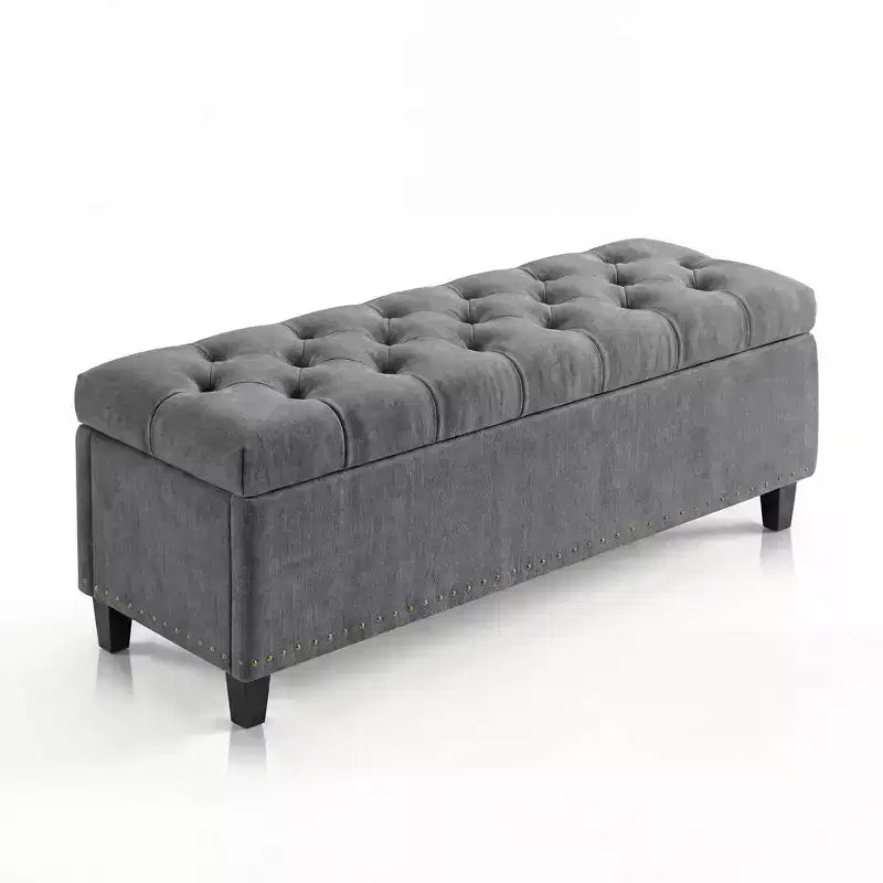 Panca Contenitore Extra Large 51", Capacità 300 kg, Cassapanca da Fondo Letto con Rivestimento Trapuntato e Cerniera di Sicurezza per Camera da Letto, Ingresso e Soggiorno