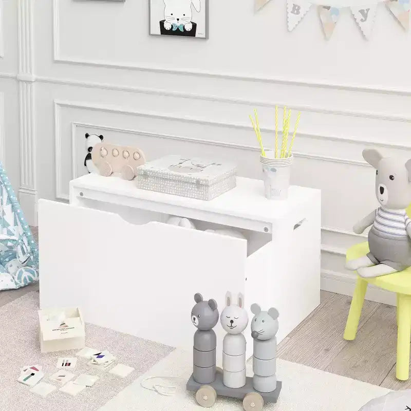 Organizer porta giocattoli per bambini con cassetto scorrevole, Baule giocattoli in legno con ruote per cameretta e sala giochi