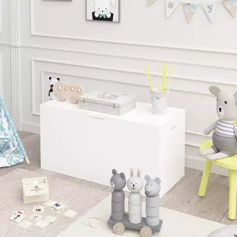Organizer porta giocattoli per bambini con cassetto scorrevole, Baule giocattoli in legno con ruote per cameretta e sala giochi