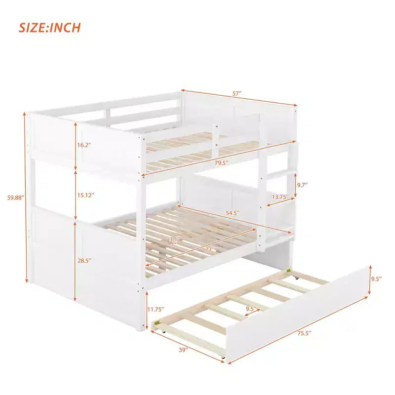 Letto a Castello Matrimoniale con Letto Estraibile Singolo – Montaggio Facile, Design Salvaspazio, Bianco