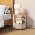 3-Tier Round End Table with Removable Fabric Storage Basket, Sturdy Iron Frame, Easy Assembly, Compact Workstation for Living Room Bedroom