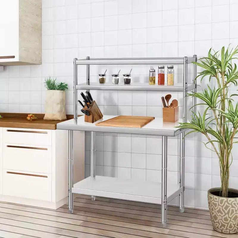 Tavolo da Lavoro Robusto in Acciaio Inossidabile con Ripiano Superiore, Tavolo da Preparazione Commerciale per Ristoranti, Cucine e Officine, Disponibile in Diverse Misure