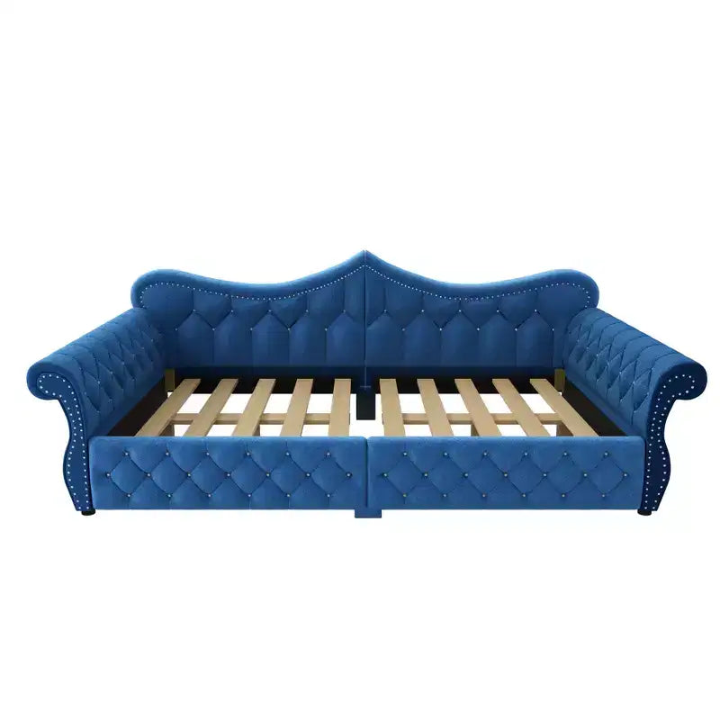 Letto a Divano Imbottito Queen Size con Illuminazione a LED – Rifinitura con Borchie, Schienale in Lino Trapuntato, Capacità 272 kg