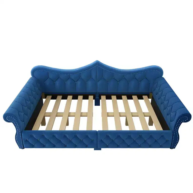 Letto a Divano Imbottito Queen Size con Illuminazione a LED – Rifinitura con Borchie, Schienale in Lino Trapuntato, Capacità 272 kg
