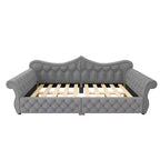 Letto a Divano Imbottito Queen Size con Illuminazione a LED – Rifinitura con Borchie, Schienale in Lino Trapuntato, Capacità 272 kg