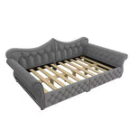 Letto a Divano Imbottito Queen Size con Illuminazione a LED – Rifinitura con Borchie, Schienale in Lino Trapuntato, Capacità 272 kg