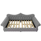 Letto a Divano Imbottito Queen Size con Illuminazione a LED – Rifinitura con Borchie, Schienale in Lino Trapuntato, Capacità 272 kg