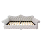 Letto a Divano Imbottito Queen Size con Illuminazione a LED – Rifinitura con Borchie, Schienale in Lino Trapuntato, Capacità 272 kg