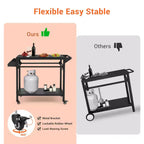 Carrello per griglia da esterno con ruote bloccabili, vassoio portaoggetti, maniglia laterale per patio, giardino, campeggio