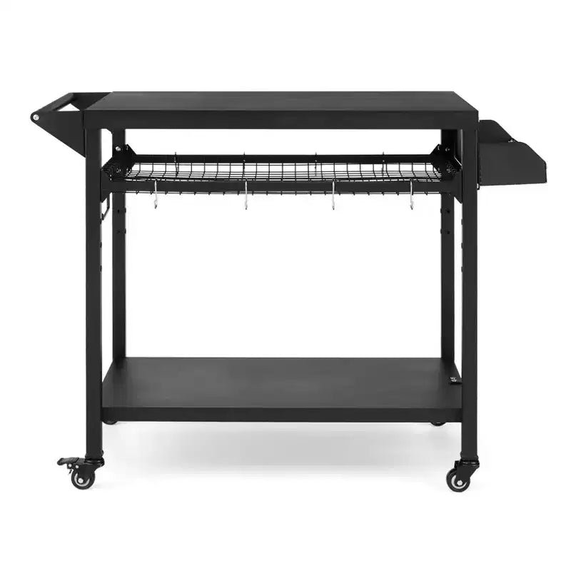 Carrello per griglia da esterno con ruote bloccabili, vassoio portaoggetti, maniglia laterale per patio, giardino, campeggio