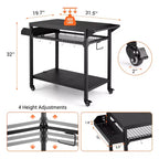 Carrello per griglia da esterno con ruote bloccabili, vassoio portaoggetti, maniglia laterale per patio, giardino, campeggio