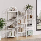 Libreria ad arco a 4 livelli, 11 ripiani aperti, struttura in metallo e ripiani in legno, scaffale alto e largo per soggiorno, camera da letto, ufficio