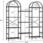 Libreria ad arco a 4 livelli, 11 ripiani aperti, struttura in metallo e ripiani in legno, scaffale alto e largo per soggiorno, camera da letto, ufficio