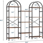 Libreria ad arco a 4 livelli, 11 ripiani aperti, struttura in metallo e ripiani in legno, scaffale alto e largo per soggiorno, camera da letto, ufficio