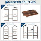 Libreria ad arco a 4 livelli, 11 ripiani aperti, struttura in metallo e ripiani in legno, scaffale alto e largo per soggiorno, camera da letto, ufficio