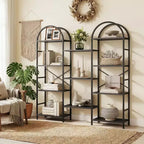 4 Tier Arched Bookshelf, 11 Open Display Shelves, Metal Frame & Wood Shelves, Wide Tall Standing Storage Rack for Living Room, Bedroom, Home Office